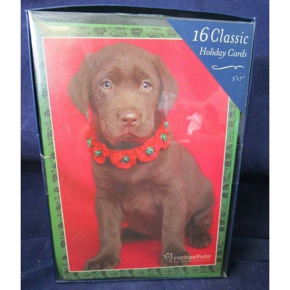 Chocolate Lab Puppy in Christmas Collar 16 Classic Holiday Cards New Old Stock - Picture 2 of 7